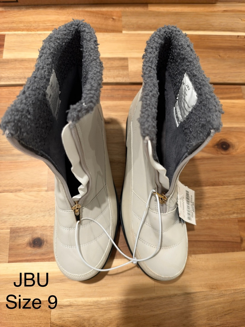JBU Women's Cream Ankle Winter Boots with Gray Sherpa Cuff
